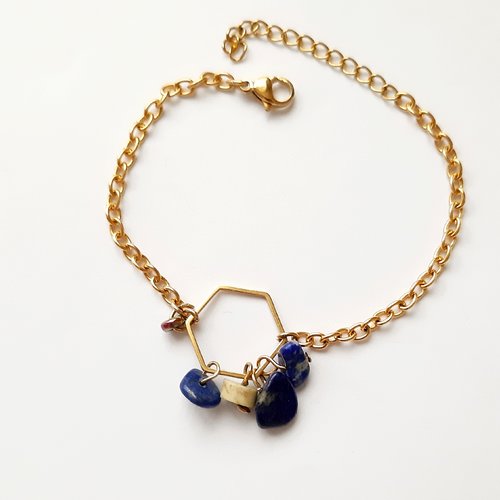 Bracelet acier doré lapis lazuli