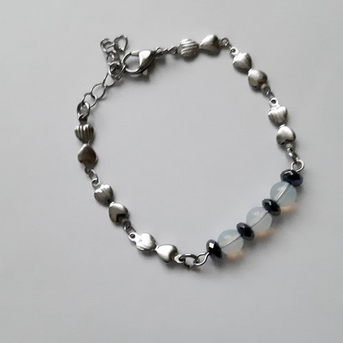 Bracelet femme fantaisie perle opale et hématite