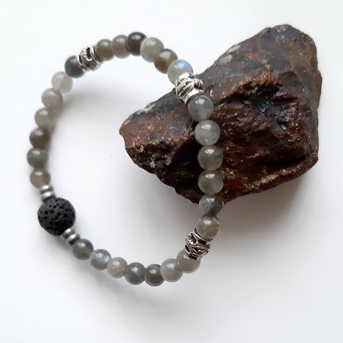 Bracelet  perles en pierre minérale labradorite pour homme