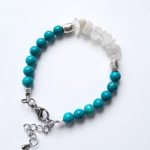 Bracelet perles pierre minérale turquoise et chips pierre de lune