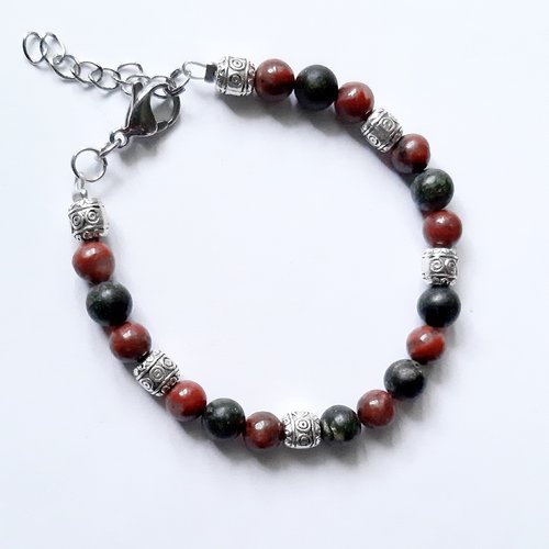 Bracelet perles jaspe et serpentine en pierre minérale femme ou homme