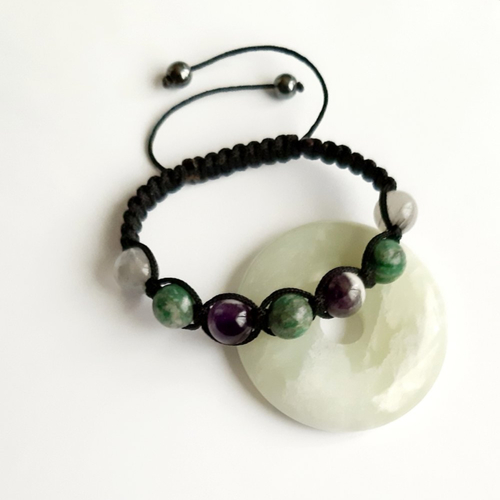 Bracelet homme perles en pierre de gemme améthyste jade vert