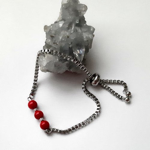 Bracelet perles pierre de gemme jade rouge