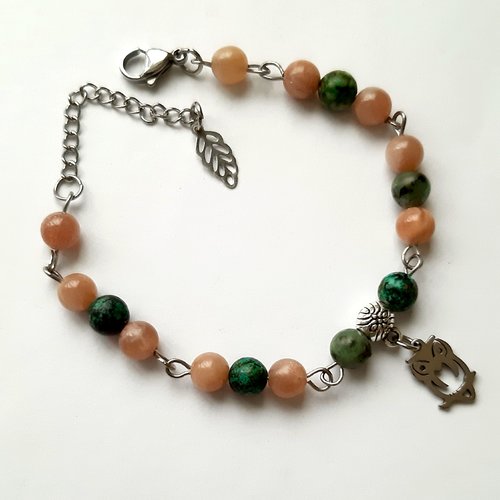 Bracelet  perles femme en pierre minérale pierre de soleil et turquoise d'afrique