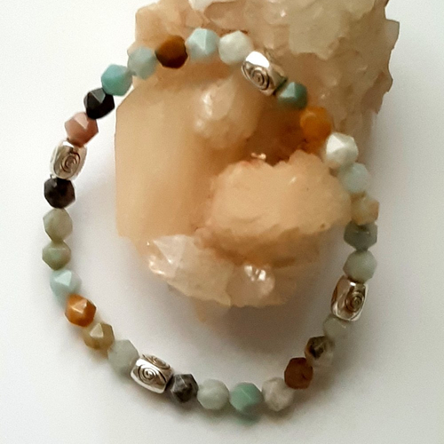 Bracelet  perles en pierre minérale amazonite unisexe