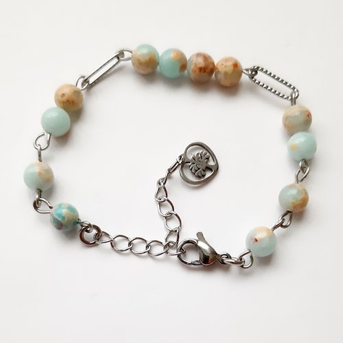 Bracelet perles femme pierre minérale jaspe peau de serpent bleu