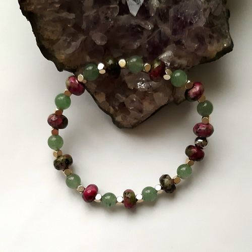 Bracelet perles femme pierre minérale zoisite et aventurine