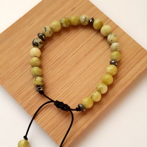 Bracelet perles en pierre minérale turquoise jaune naturelle