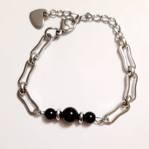 Bracelet  perles en onyx noir et hématite