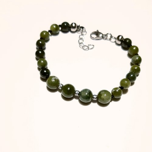 Bracelet  perles en pierre minérale jade phrénite vert, bracelet femme