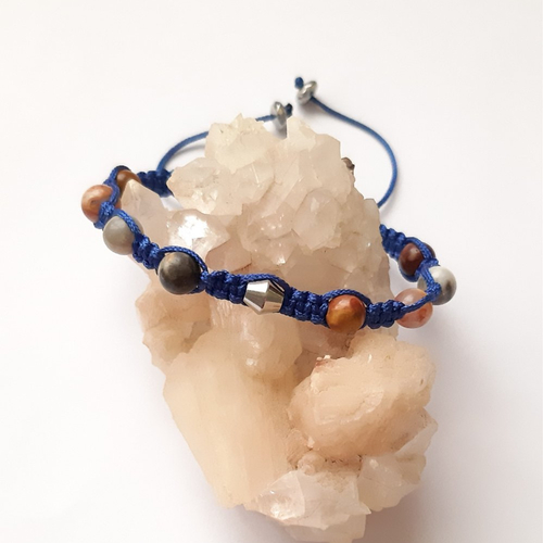 Bracelet  perles en pierre minérale piersite, modèle unisex fil polyamide