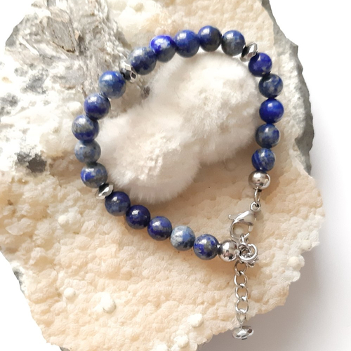 Bracelet perles en lapis lazuli et hématite à facettes, bracelet femme