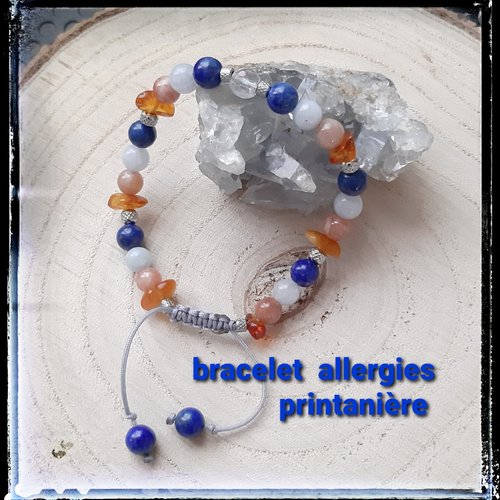 Bracelet en pierre minérale lapis lazuli aigue marine pierre de soleil et ambre