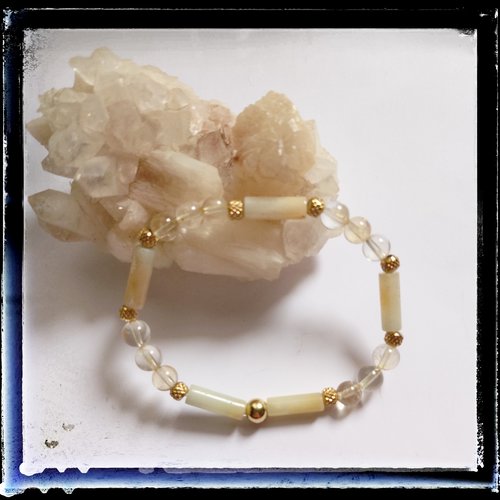 Bracelet pierre minérale citrine et  amazonite avec perles gravées en acier
