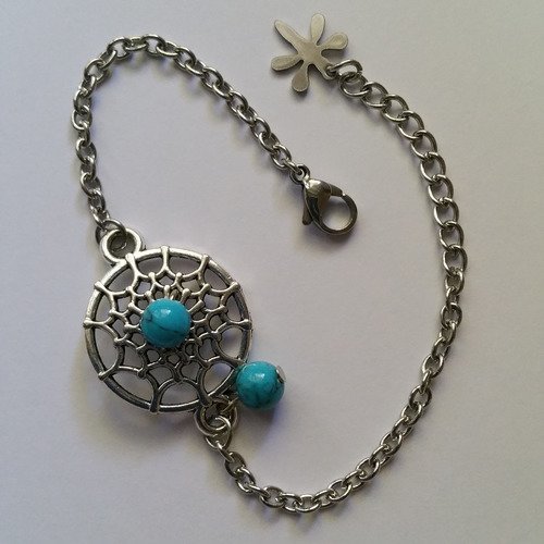 Bracelet perles pierre minérale turquoise connecteur attrape rêves