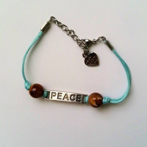 Bracelet perles acrylique marron  cordon ciré bleu