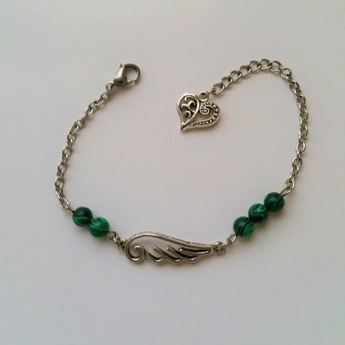 Hors stock bracelet  chaine acier connecteur aile d'ange perles pierre malachite