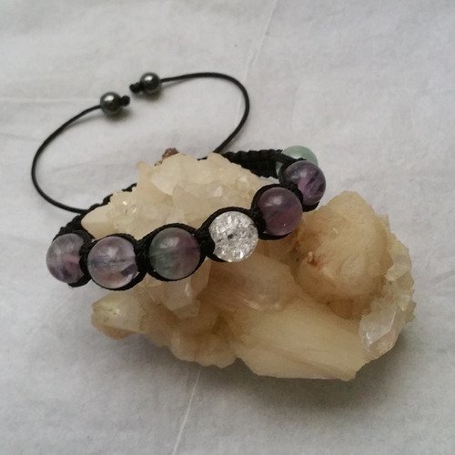 Bracelet macramé perles en pierre de gemme fluorite 