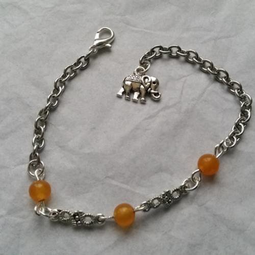 Bracelet perles en jade orange,connecteur barre