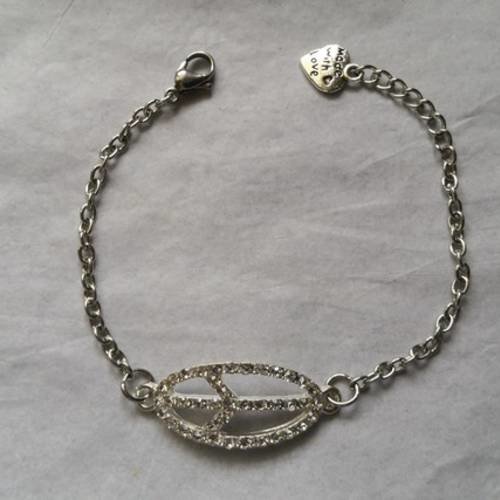 Bracelet connecteur peace strass et  chaine acier