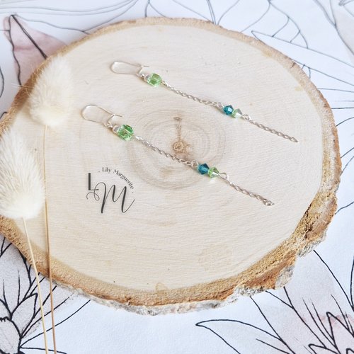 Boucles d'oreilles fidjy -  dormeuses, cristal et chainette