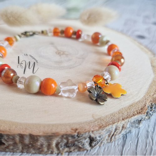 Bracelet - mixed one - orange -  beige - bronze