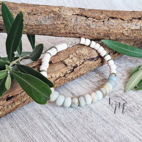 Bracelet - leotie - amazonite -  blanc - vert - argenté