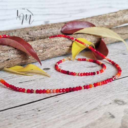 Collier - inaya - rouge - bordeaux - orange - doré