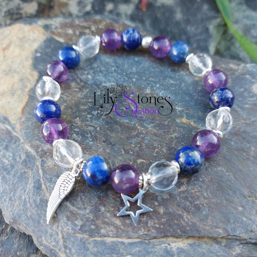 Bracelet "migraines" en lapis lazuli, améthyste et cristal de roche