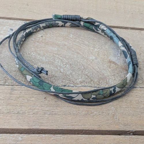 Bracelet réglable  liberty poppy and daisy vert feuillage