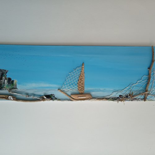 Grande toile panoramique  bord de mer peint -  "océanie"