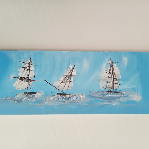 Grande toile panoramique marine peint - "régate de voiliers"