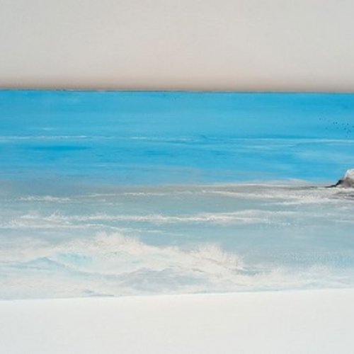 Grande toile panoramique bord de mer, vagues et ses falaises 120x40 cm