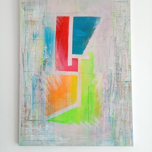 Grand tableau abtrait/géométrique peint - 70x50 cm