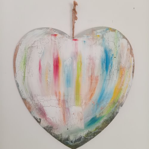 Suspension : grand coeur peinture abstrait - 41x40cm