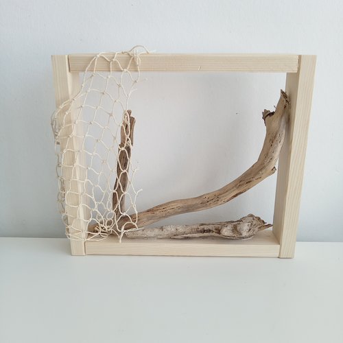 Grand cadre mural marin avec sculpture en bois bois flotté  30x26cm