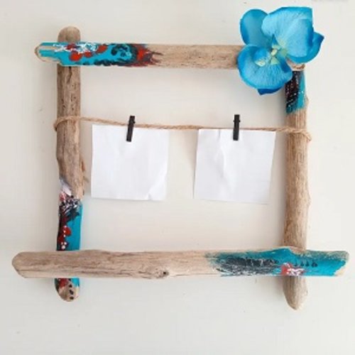 Porte photos/ pêle mêle exotique avec bois flotté 38x36 cm