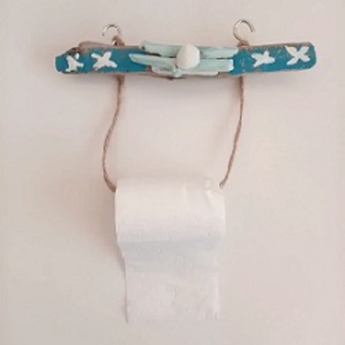 Porte papier toilette marin avec bois flotté et coquillages