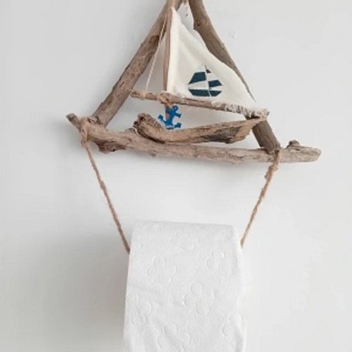 Porte papier toilette marin en voilier en bois flotté