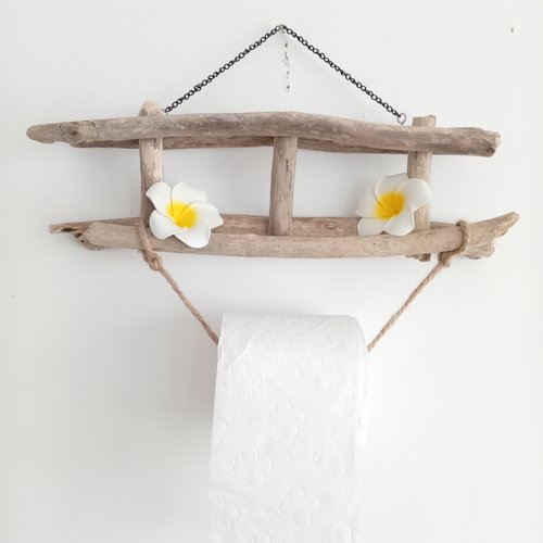 Porte papier toilette exotique avec bois flotté/fleurs frangipane