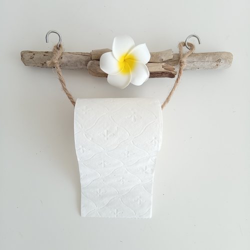Porte papier toilette exotique avec bois flotté et fleur frangipane