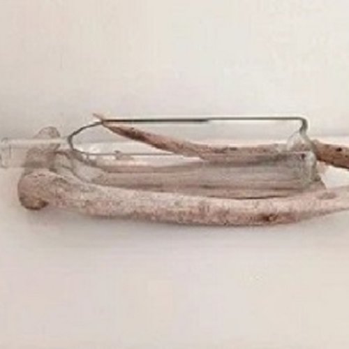 Vide poche avec bouteille verre et bois flotté