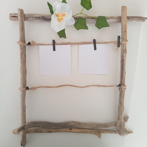 Pêle mêle /porte photo tropical en bois flotté et fleur orchidée 36x40 cm