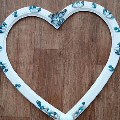 Encadrement marin pour mariage : grand cœur en bois  avec coquillages