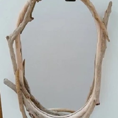 Grand miroir ovale en bois flotté 55x44 cm