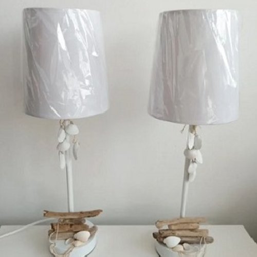 Ensemble de deux lampes avec coquillages/bois flotté - hauteur 46 cm
