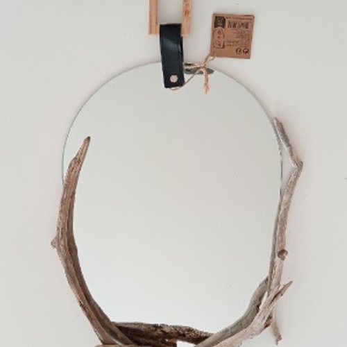 Grand miroir ovale en bois flotté 54 x32 cm