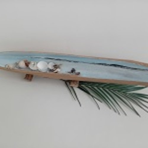 Longue barque marine en feuille de coco avec coquillages - long 63 cm
