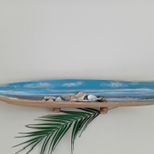 Longue barque en feuille de coco de charme avec coquillages - long 66 cm