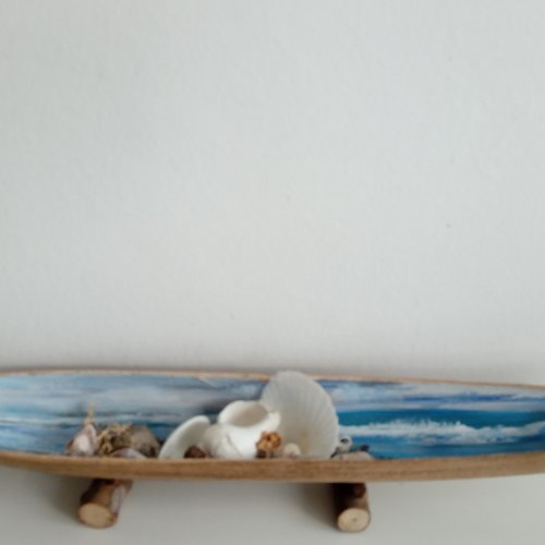Grande barque en feuille de coco : décoration de table marine - long de 62 cm